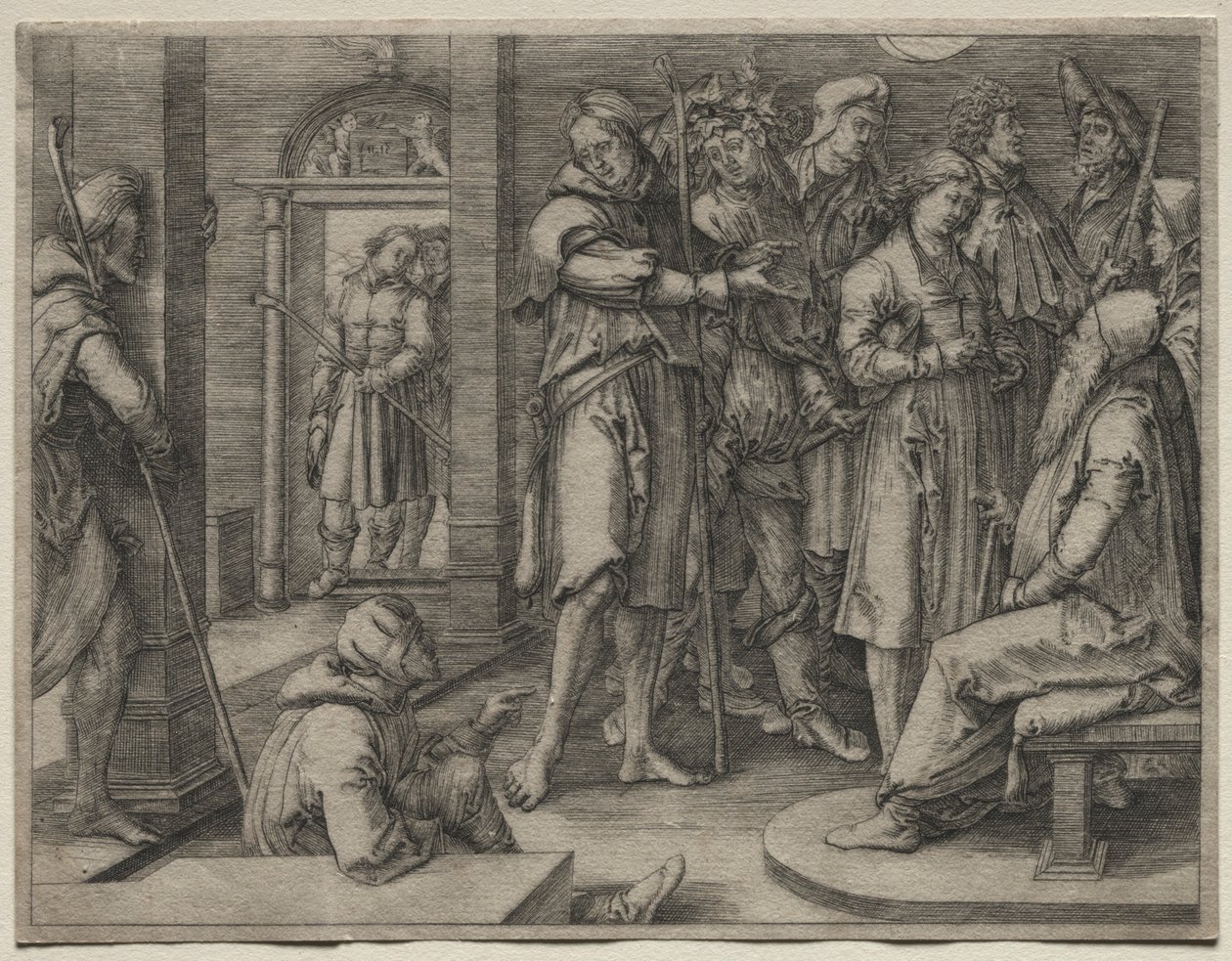 A história de José: José interpreta seu sonho para Jacó, 1512. de Lucas van Leyden