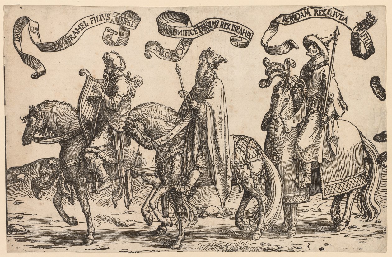 Os doze reis de Israel: Davi, Salomão, Roboão, 1515-1517. de Lucas van Leyden