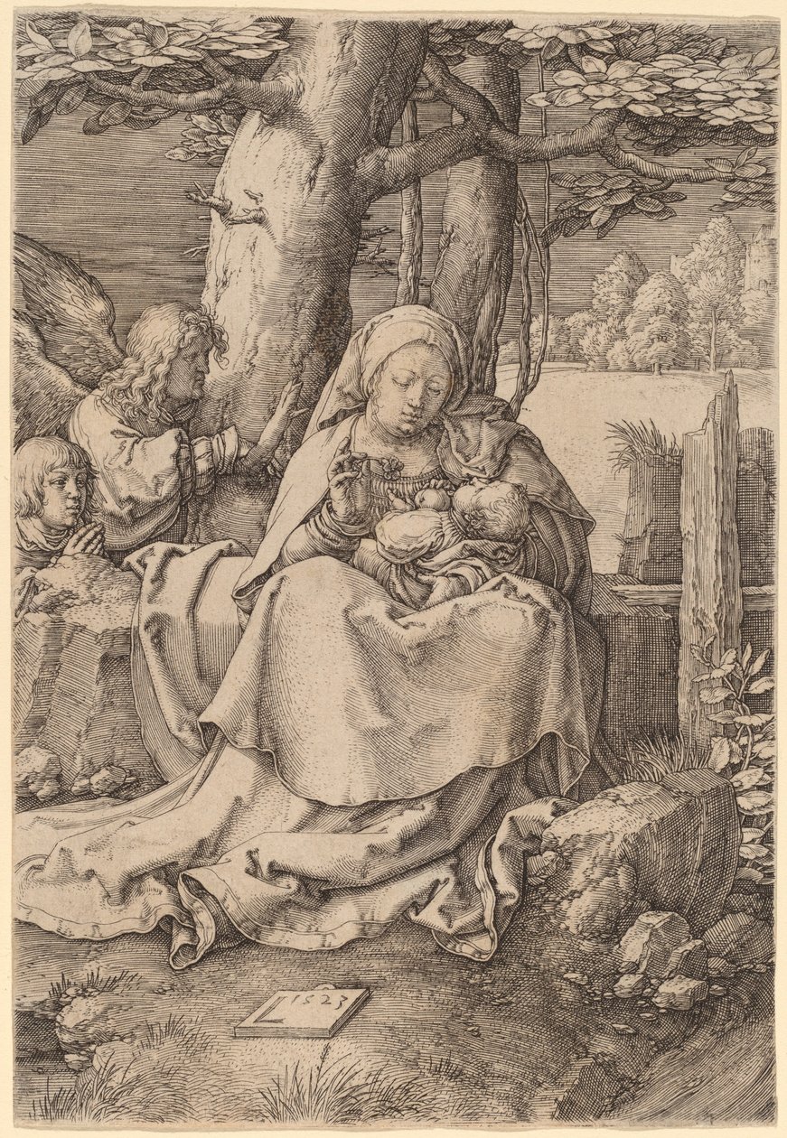 A Virgem e o Menino com Dois Anjos de Lucas van Leyden