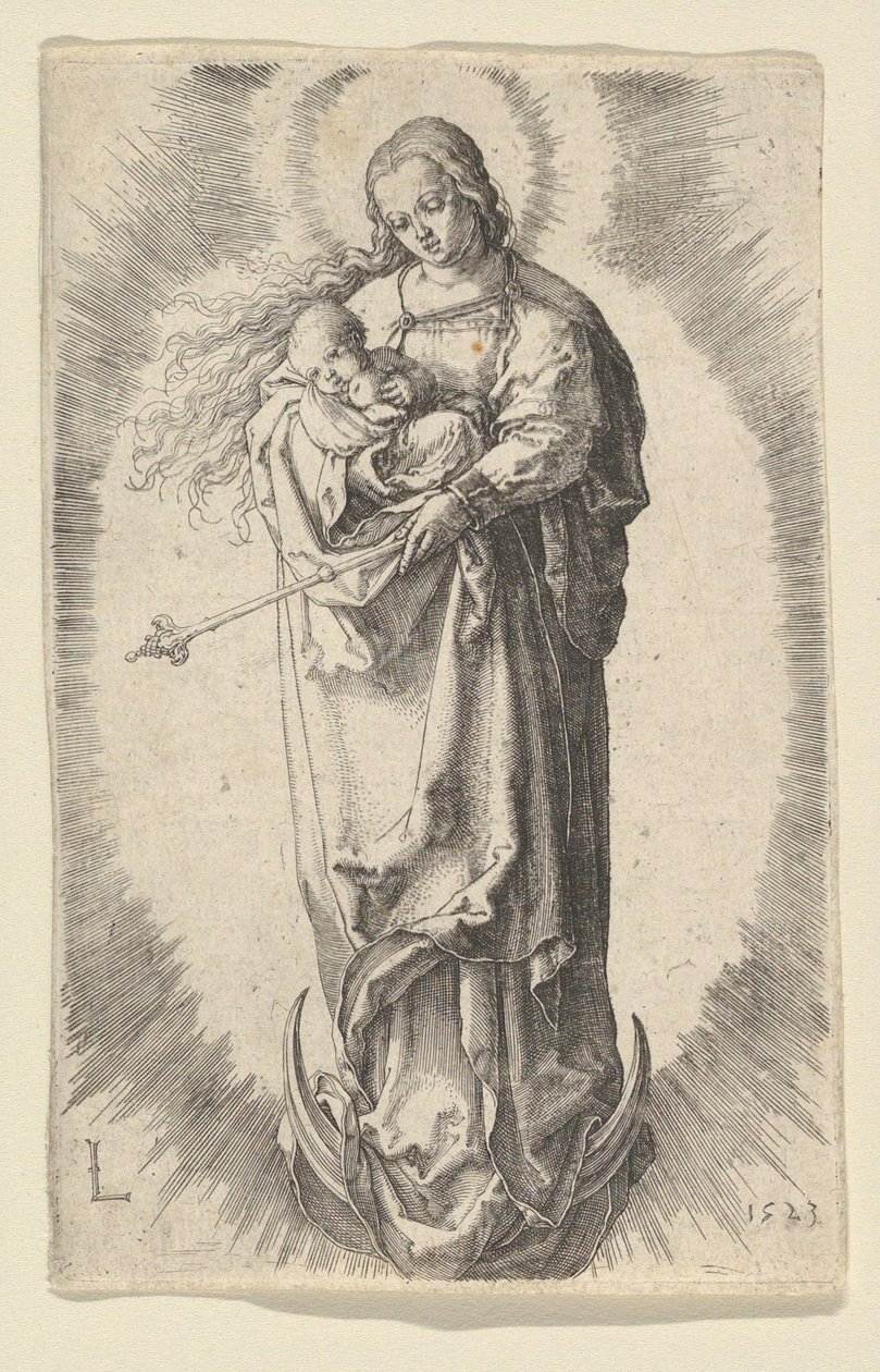 A Virgem com o Menino no Crescente, 1523. de Lucas van Leyden