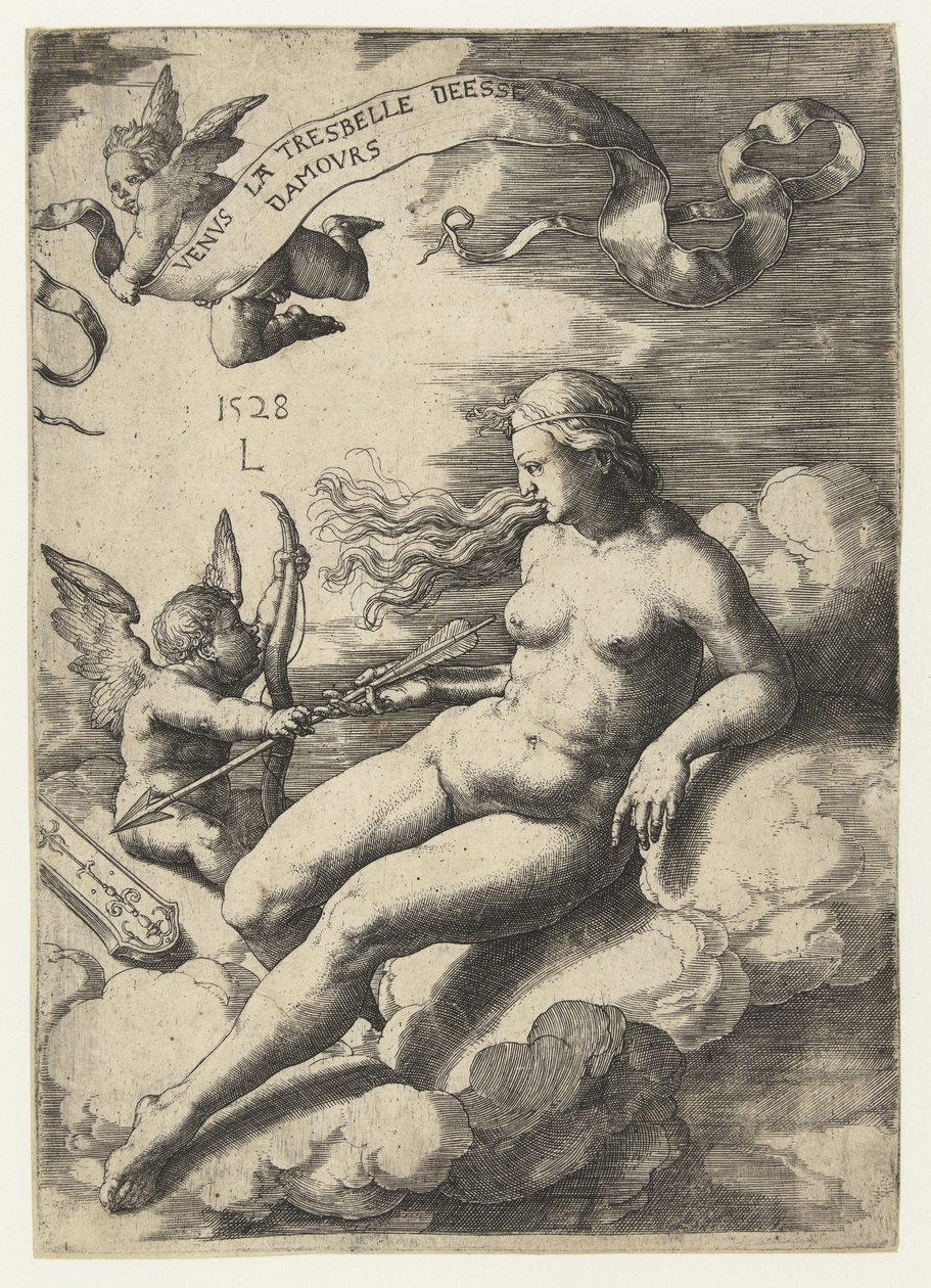 Vénus em Cupido
Venus la tresbelle deese damours (título sobre o objecto) de Lucas van Leyden