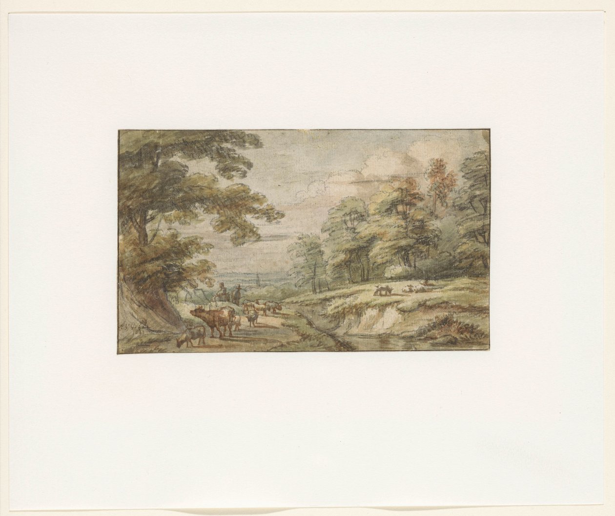 Paisagem montanhosa com rebanho de ovelhas e vacas de Lucas van Uden