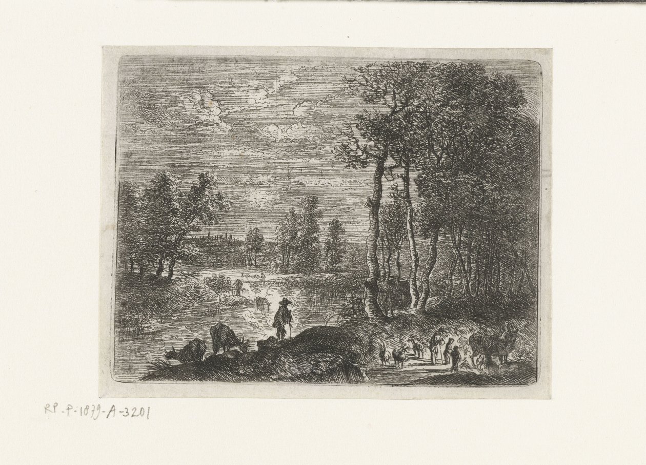 Paisagem à noite com agricultores e gado Pequenas paisagens (título da série) de Lucas van Uden