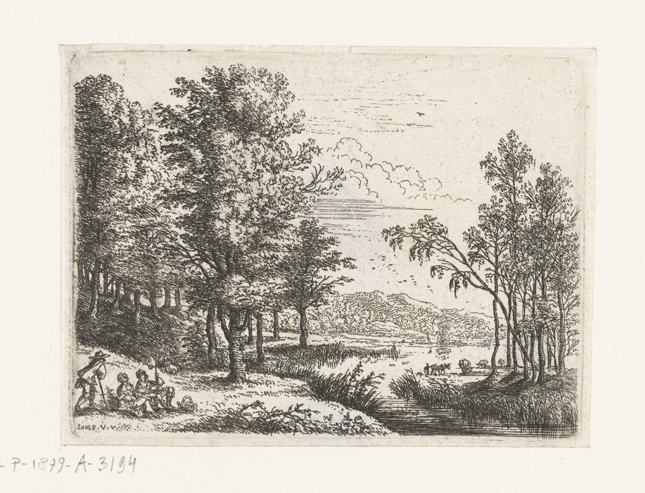 Paisagem com três figuras por um lago Pequenas paisagens (título da série) de Lucas van Uden