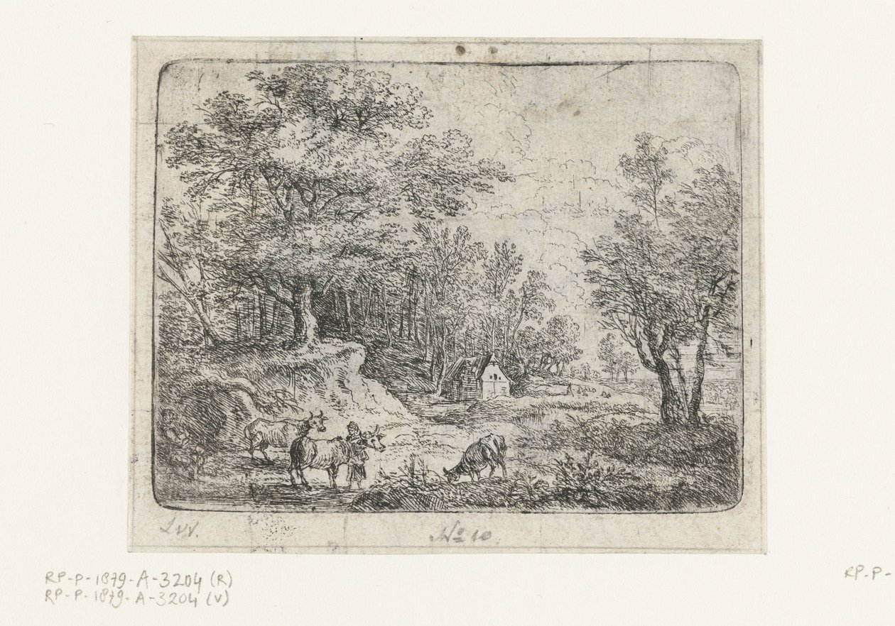Paisagem com três vacas e uma mulher
Pequenas paisagens (título da série) de Lucas van Uden