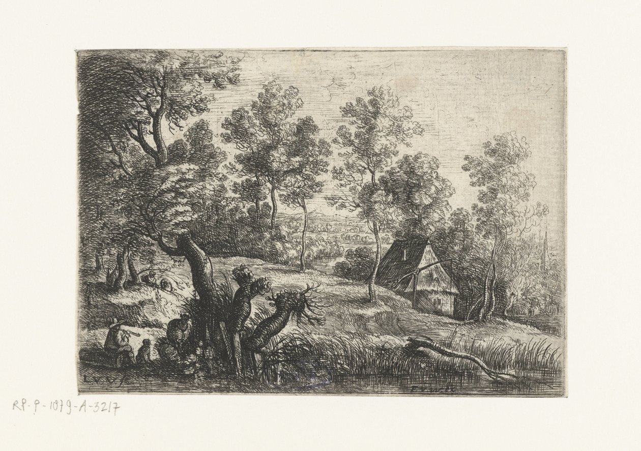 Paisagem com uma casa e um poço Cinco paisagens (título da série) de Lucas van Uden