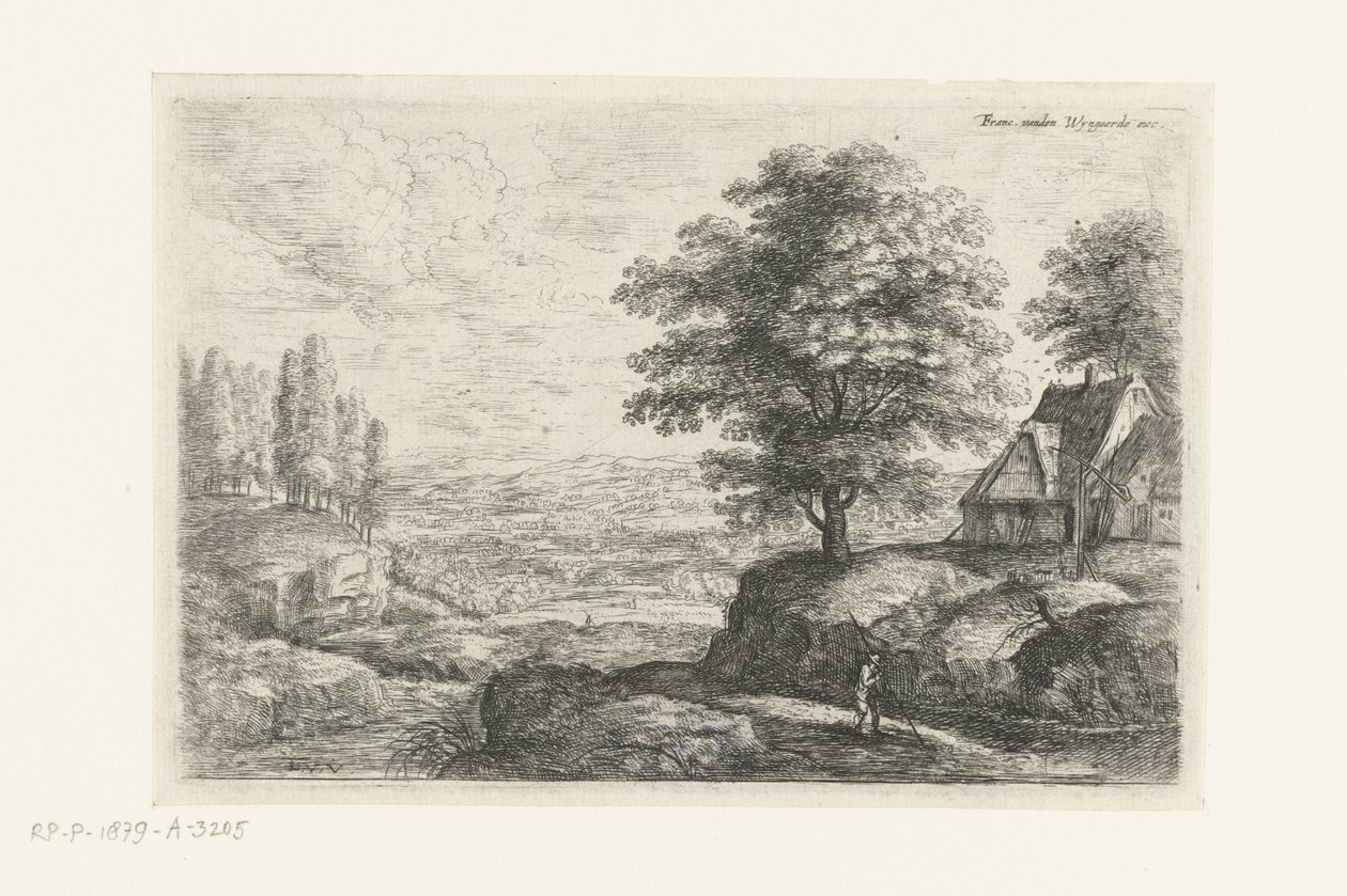 Paisagem com um homem com uma equipe Seis paisagens (título da série) de Lucas van Uden