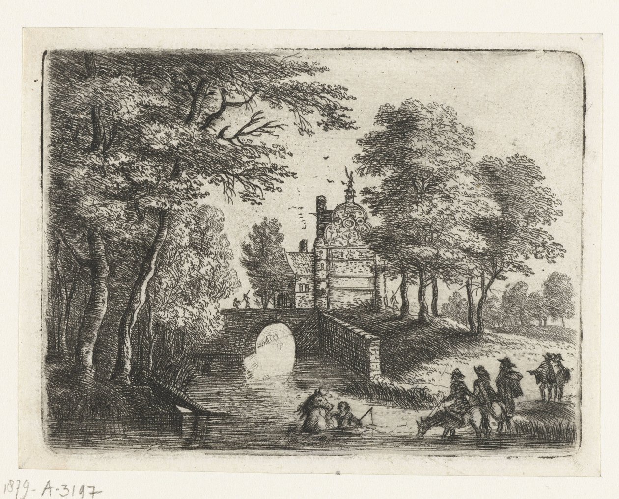 Paisagem com um rio, uma ponte e cavaleiros
Pequenas paisagens (título da série) de Lucas van Uden