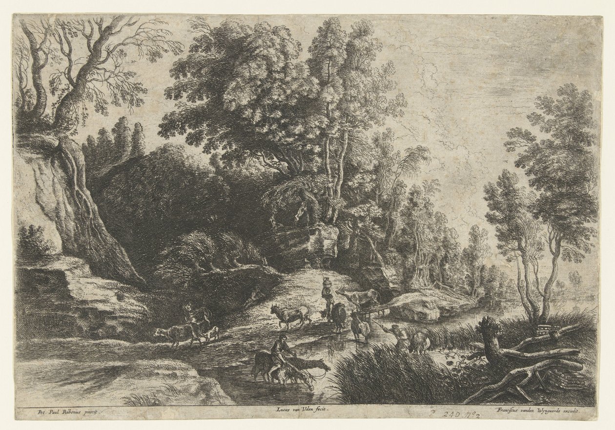Cavalos e vacas em um bebedouro aposta de Lucas van Uden