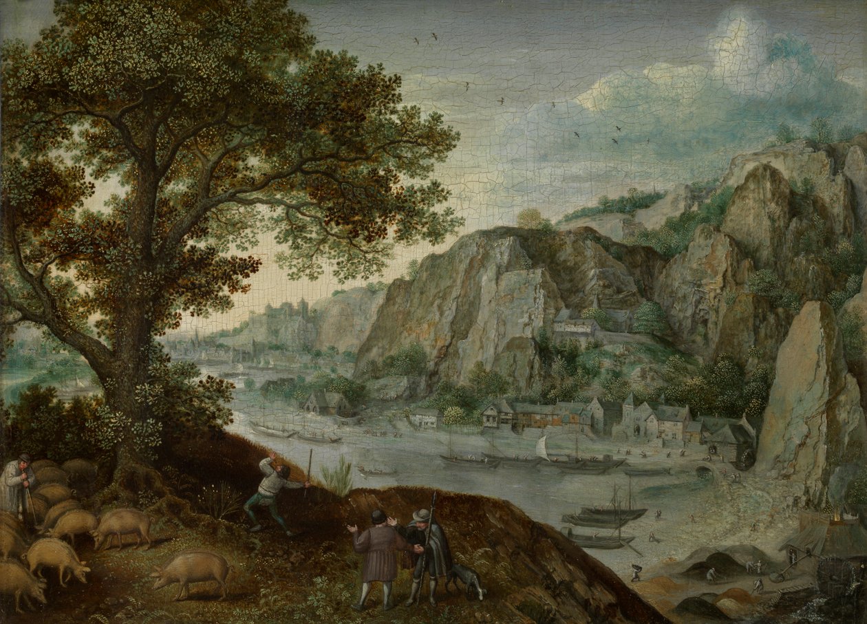 Huy, visto de Ahin (óleo sobre painel) de Lucas van Valckenborch