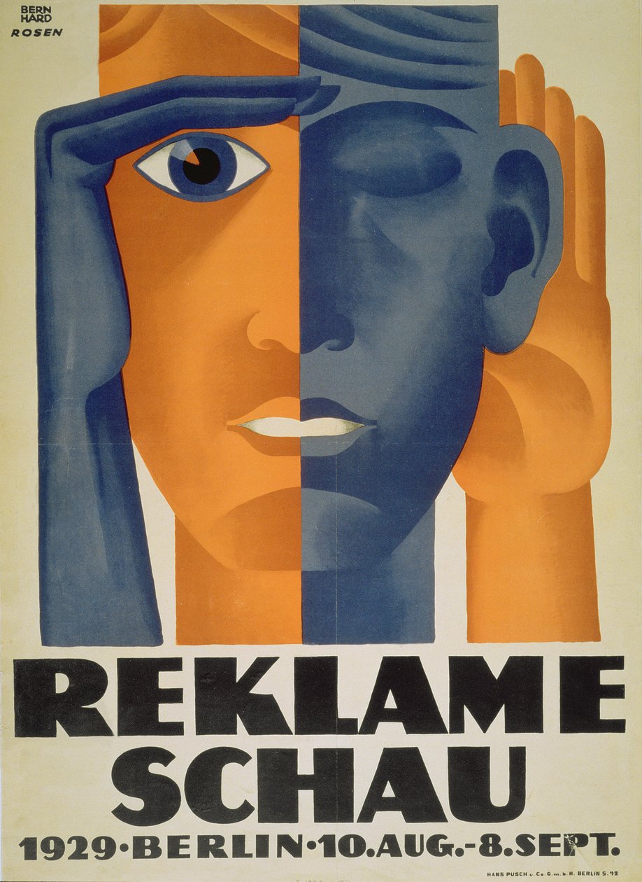 "Reklameschau", cartaz da Exposição Publicitária de Berlim, 1929 de Lucian and Rosen, F. Bernhard