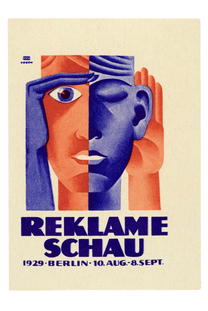 Reklameschau: Cartaz para a exposição publicitária que aconteceu em Berlim entre 10 de agosto e 8 de setembro de Lucian and Rosen F. Bernhard