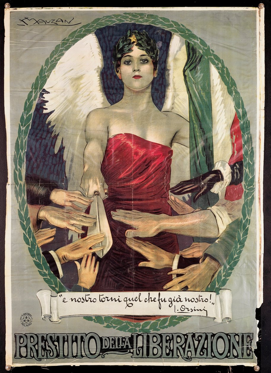 Cartaz italiano de empréstimo de guerra da I Guerra Mundial de Luciano Achille Mauzan