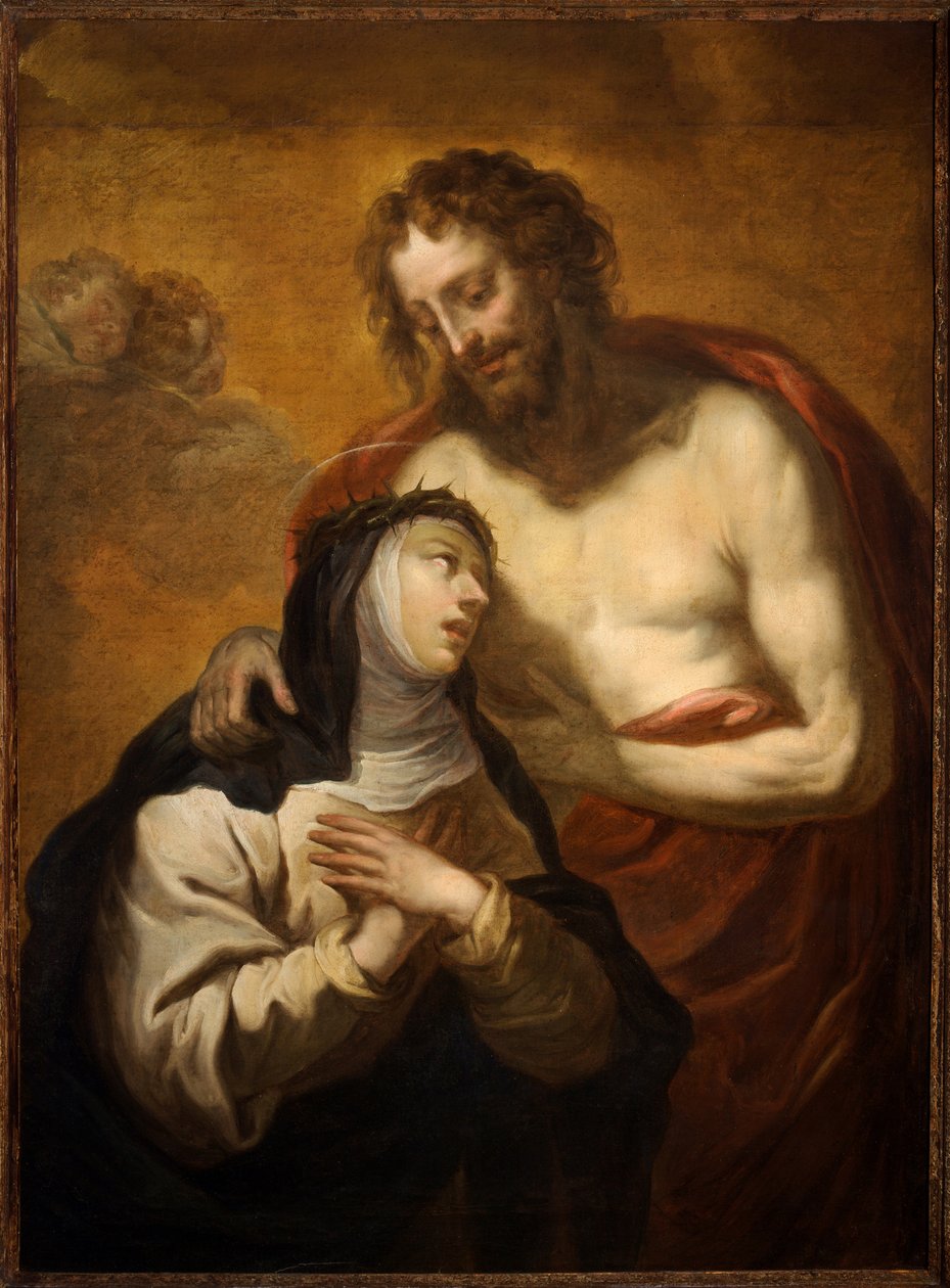 O Abraço Místico de Cristo a Santa Catarina de Siena, Visão Mística (óleo sobre tela) de Luciano Borzone