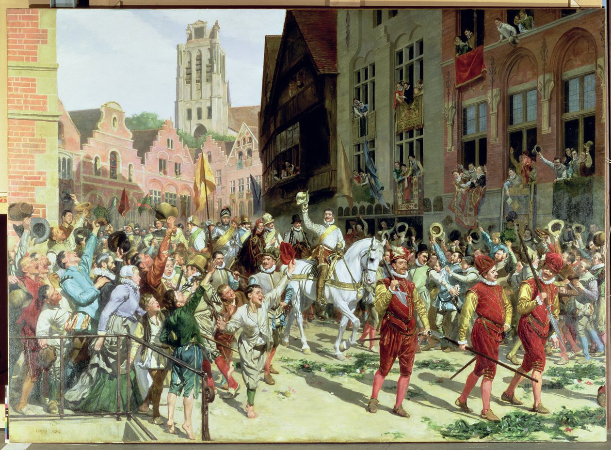 A chegada do Triunfo em Roterdã do Príncipe Maurício de Orange-Nassau após a Batalha de Nieuwpoort em 1600, 1884 de Lucien Alphonse Gros