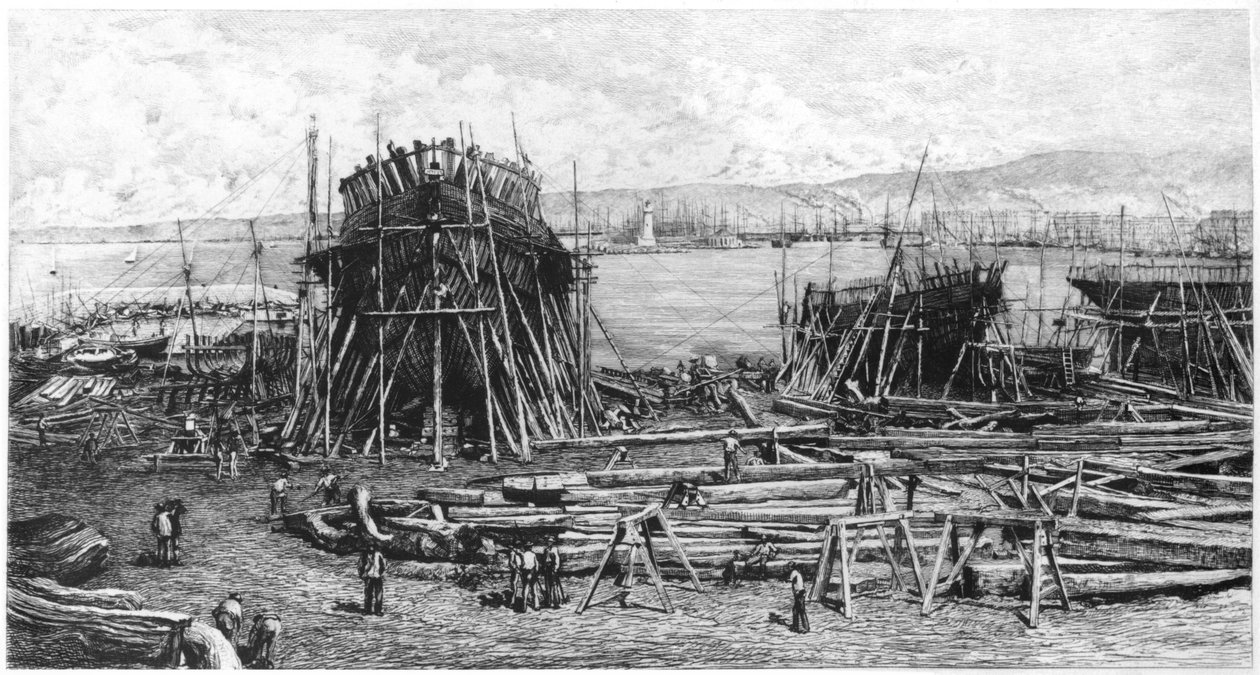 Estaleiros do Pharo em Marselha, 1834 (foto bw) de Lucien Marcelin Gautier