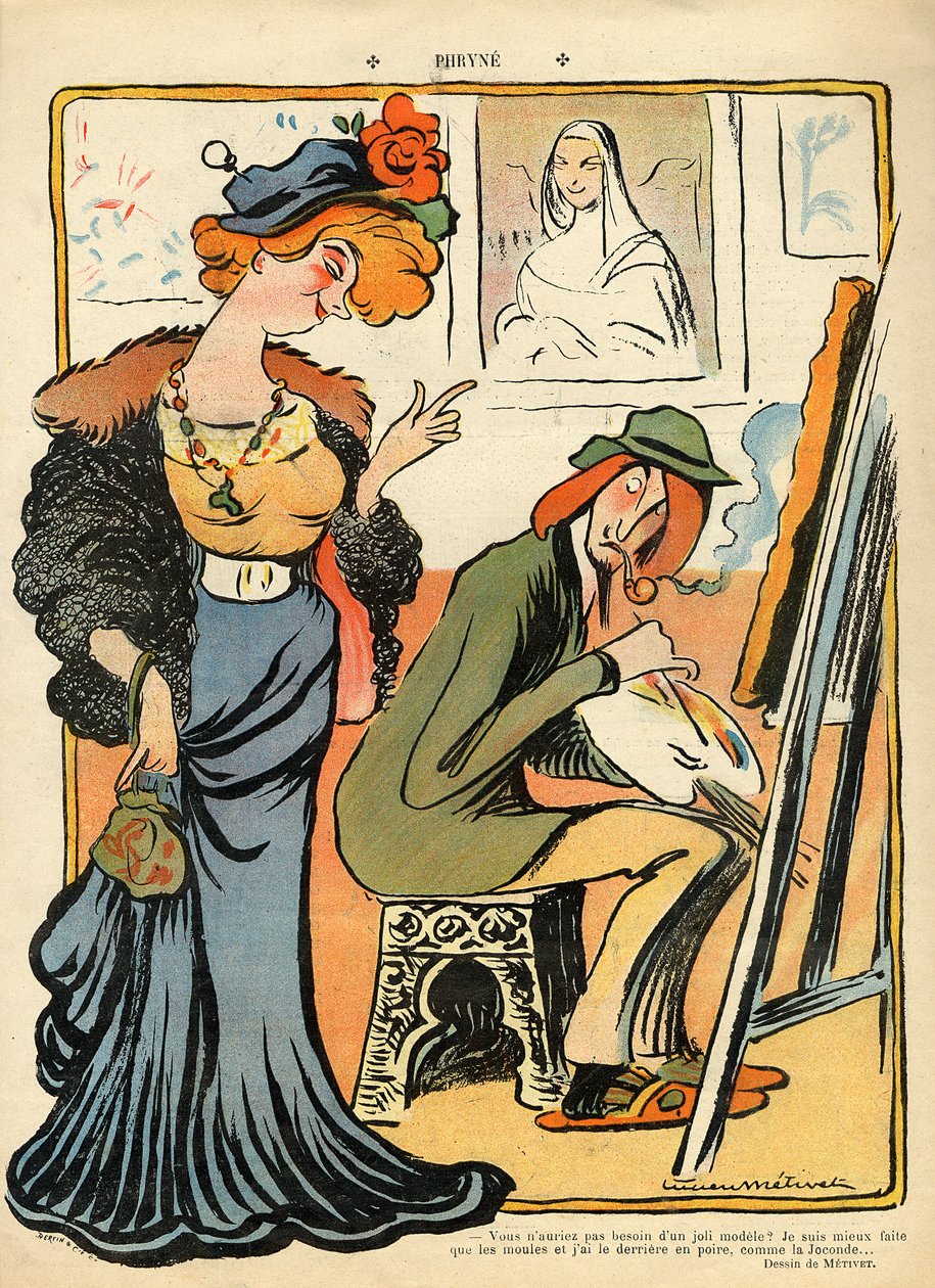 Phryne: caricatura do modelo de um artista, da contracapa de &39;Le Rire&39;, 23 de fevereiro de 1907 de Lucien Metivet