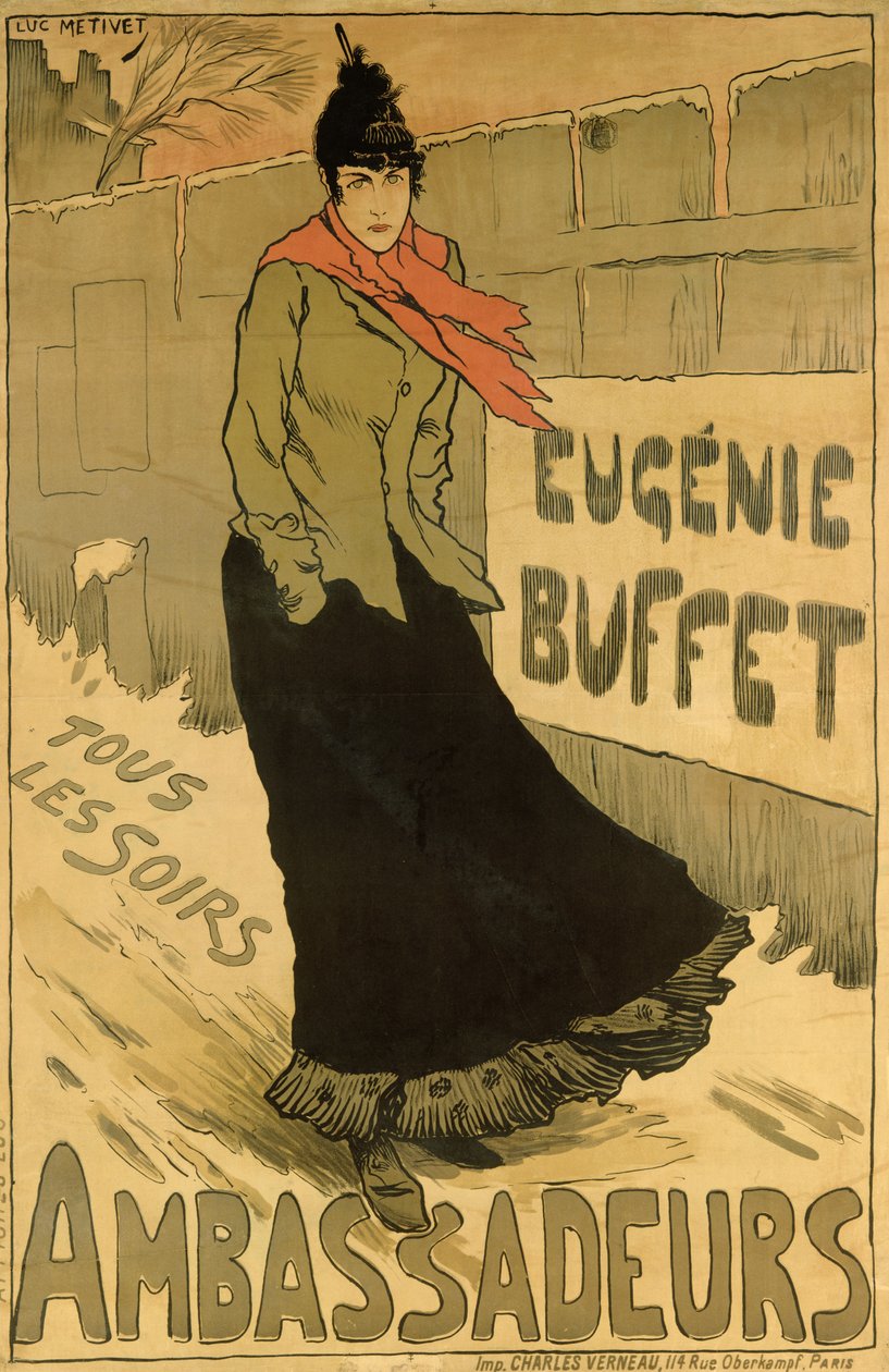 Reprodução de um cartaz publicitário "Eugenie Buffet", no Ambassadeurs, Paris, 1893 de Lucien Metivet