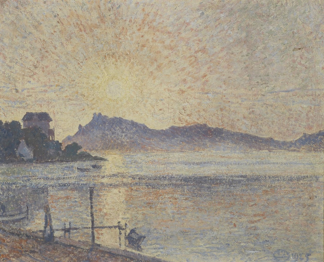 La Pointe de Cougoussa, pôr do sol, 1925 de Lucien Pissarro