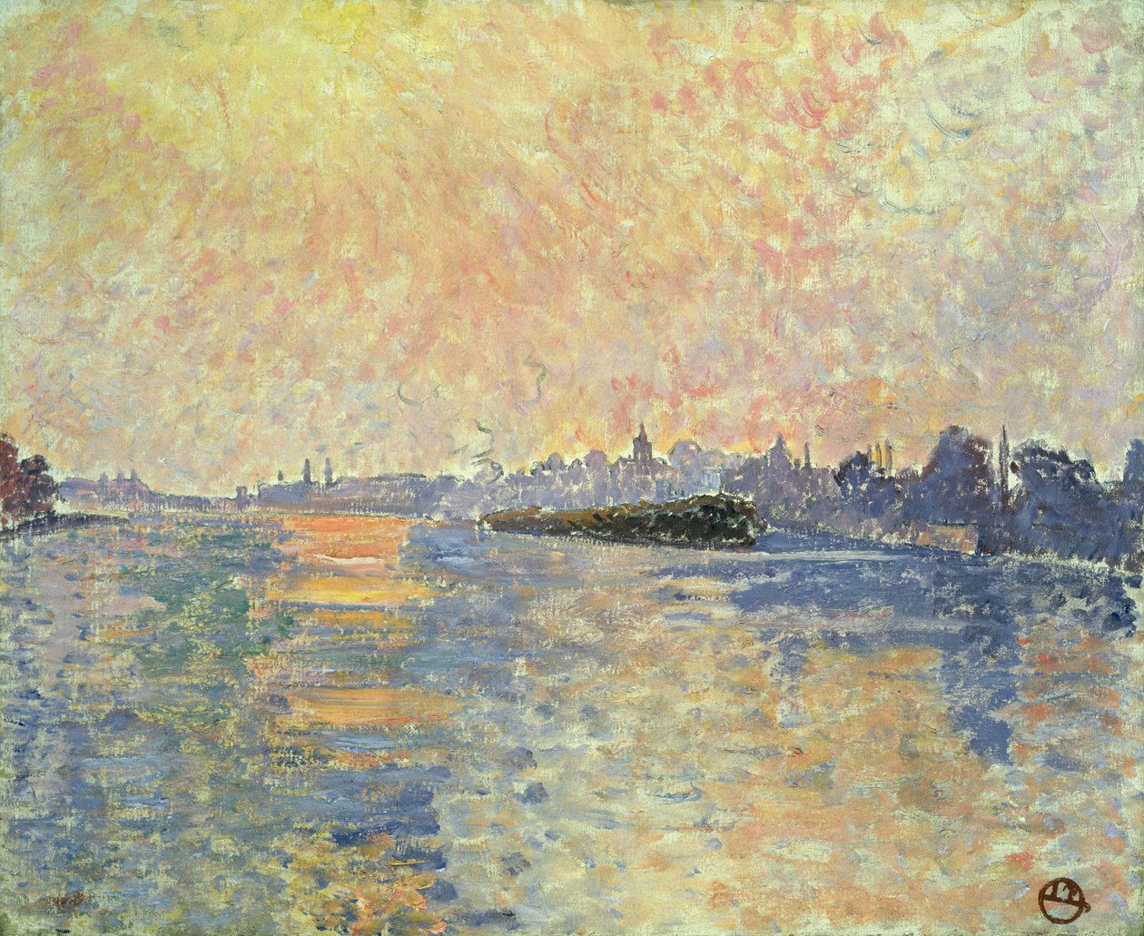 Pôr do sol no rio Tamisa em Chiswick de Lucien Pissarro
