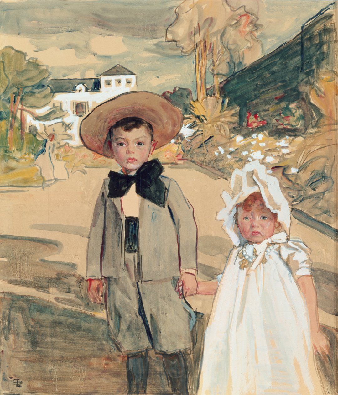 The Artists Children, c.1895 (caneta e tinta e wc no papel) de Lucien Simon