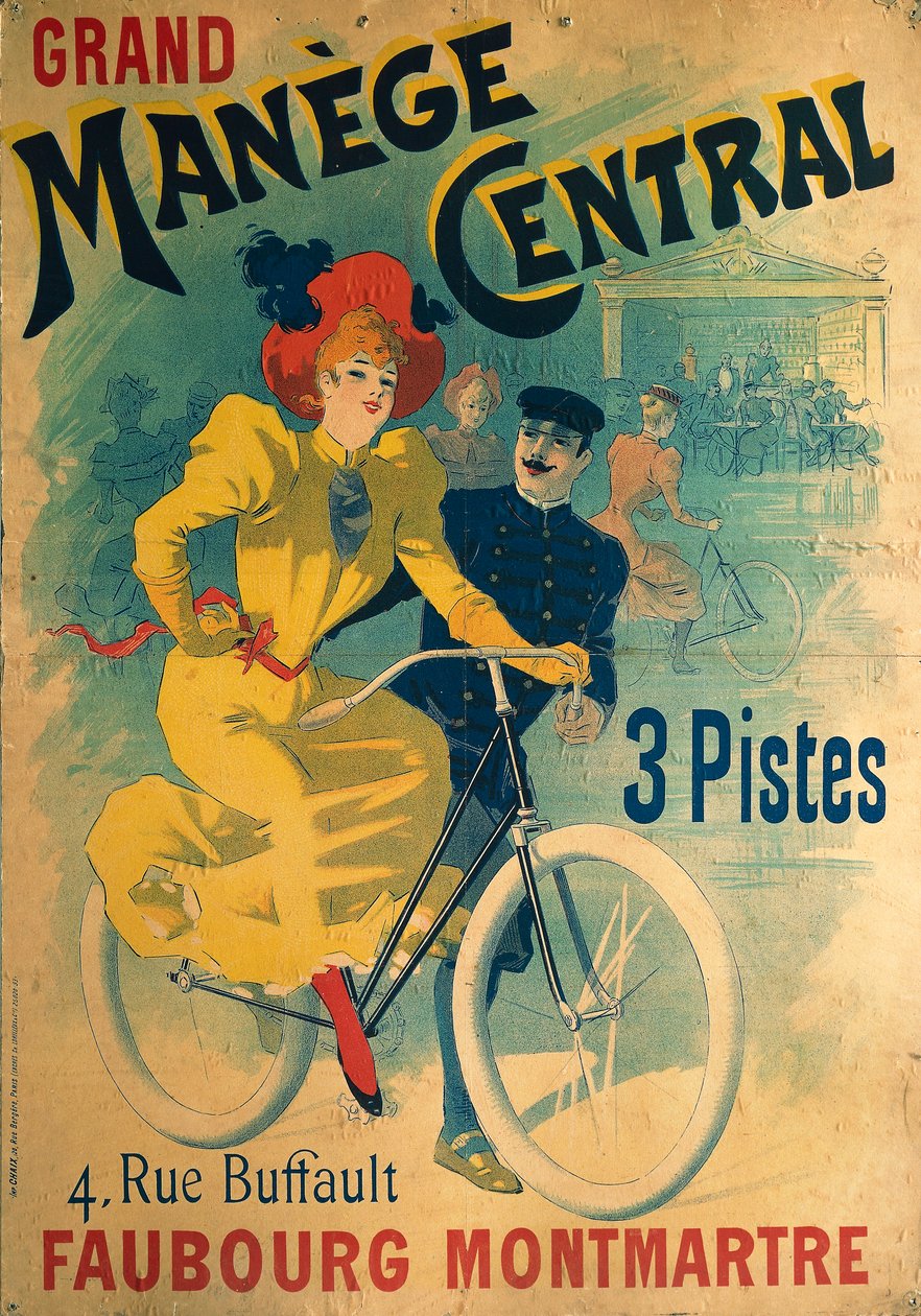 Grand Manege Central, cartaz publicitário para ciclovia retratando a mulher na bicicleta de Lucien Baylac