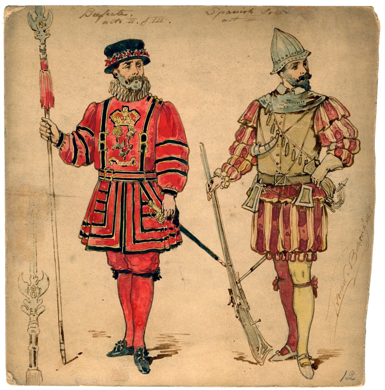 Beefeater e soldado espanhol, século XIX. de Lucien Besche