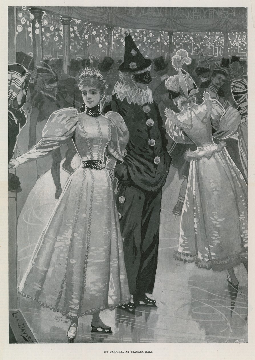 Carnaval no gelo no Niagara Hall, Westminster Londres (litografia) de Lucien Davis