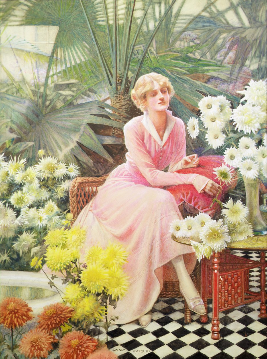 No Conservatório, c.1920 (aguarela sobre papel) de Lucien Davis