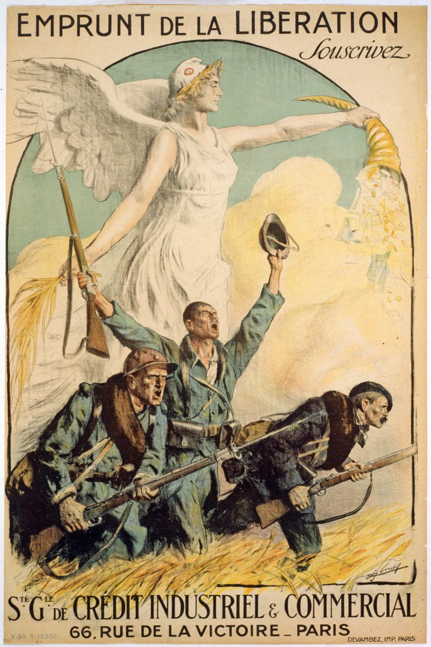 Emprunt de la Liberation, Souscrivez, Sté. Gle. de Crédit Industriel & Commercial, pub. Paris, c.1917 (cor litho) de Lucien Hector Jonas