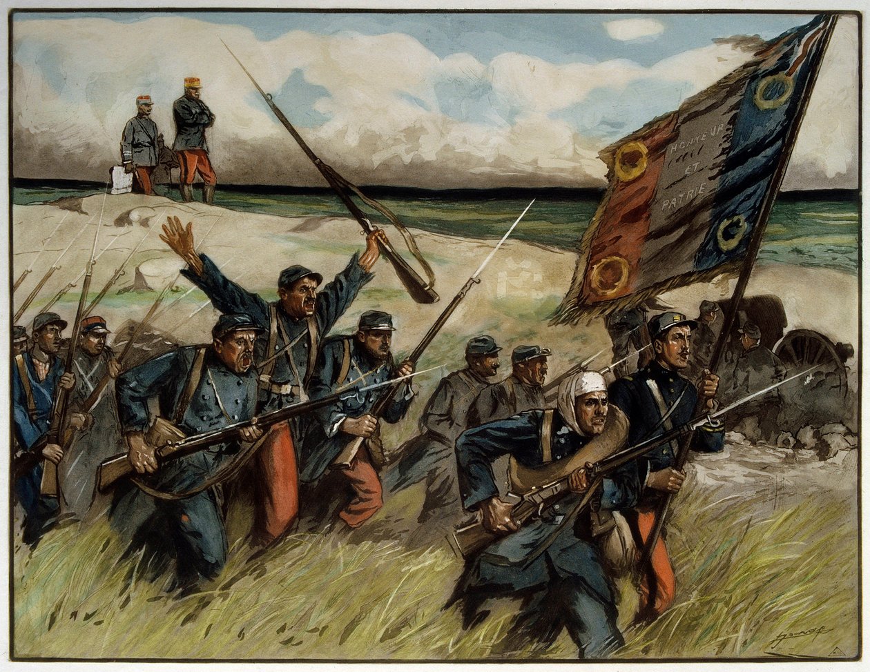 Primeira Guerra Mundial (1914-1918): “” Charge à la baionette en setembro 1914”” Pintura de Lucien Hector (Lucien-Hector) Jonas (1880 -1947) 1914 Paris. Museu das Duas Guerras Mundiais de Lucien Hector Jonas