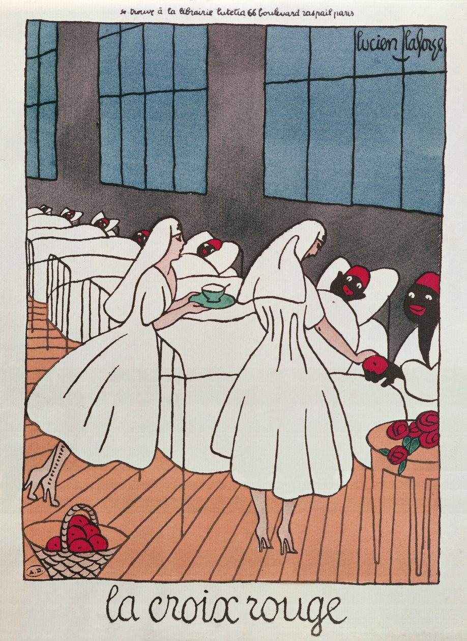 Enfermeiros da Cruz Vermelha que atenderam os Soldados Feridos durante a 1ª Guerra Mundial, c.1915 (cor litho) de Lucien Laforge