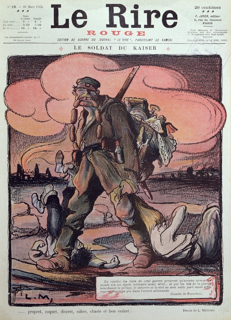 Caricatura de um soldado alemão, da capa de &39;Le Rire Rouge&39;, 20 de março de 1915 de Lucien Metivet