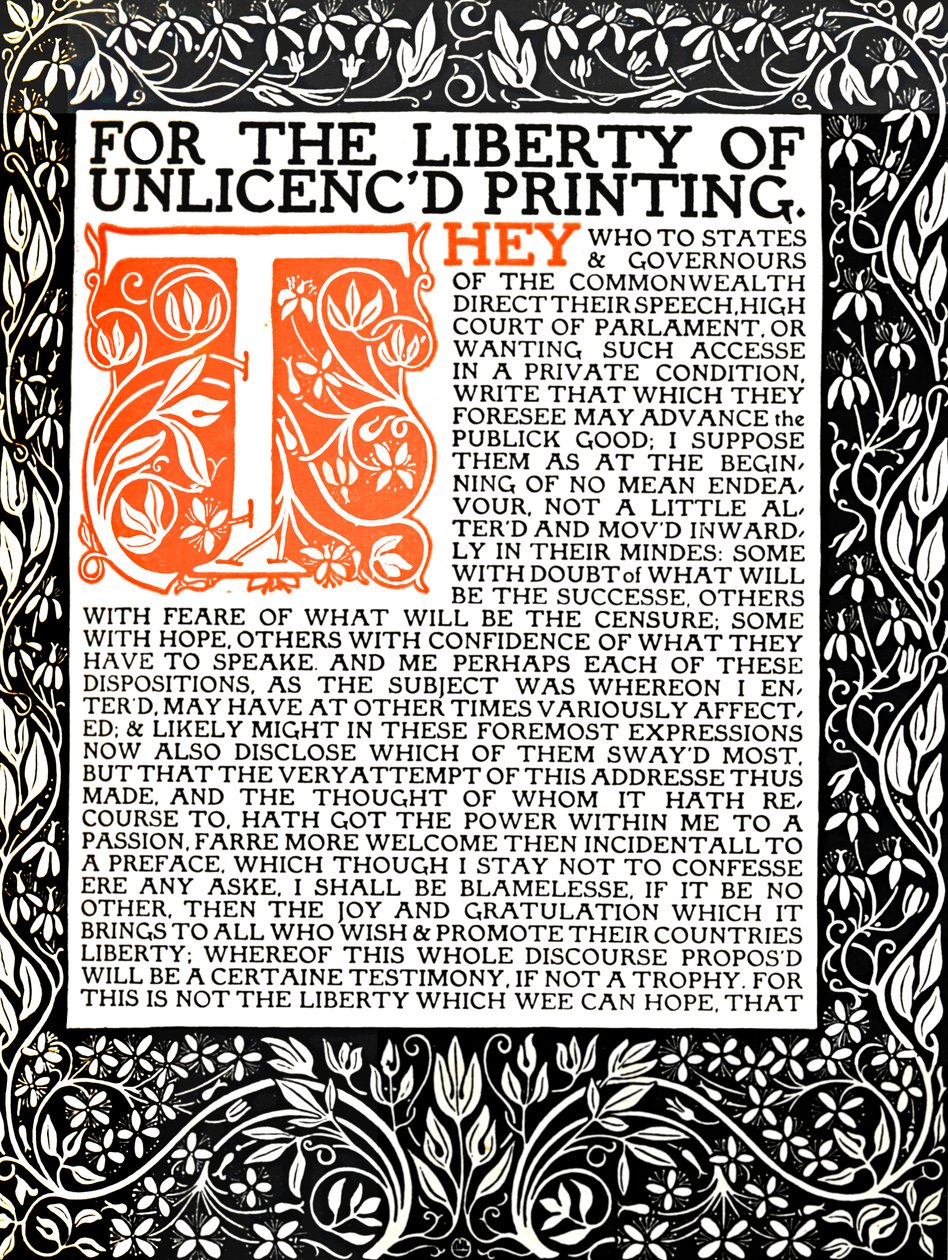 Eragny Press: Página de abertura da Areopagitica, c.1895-1914. de Lucien Pissaro