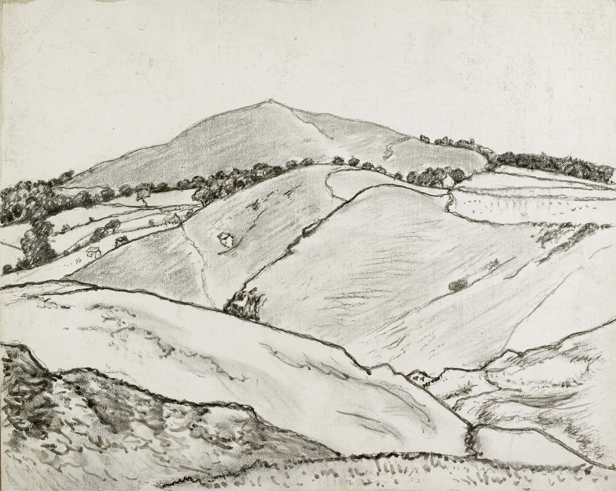 Cefn Bryn, 1933 (giz preto e tinta a óleo sobre tela colocada a bordo) de Lucien Pissarro