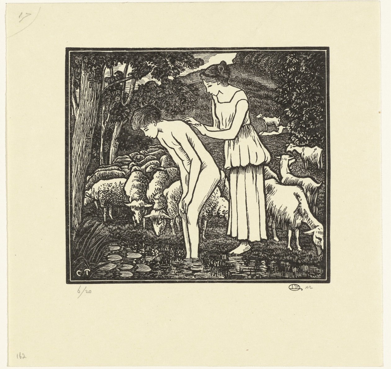 Daphnis é lavada por Cloë Daphnis et Chloé (título da série) de Lucien Pissarro