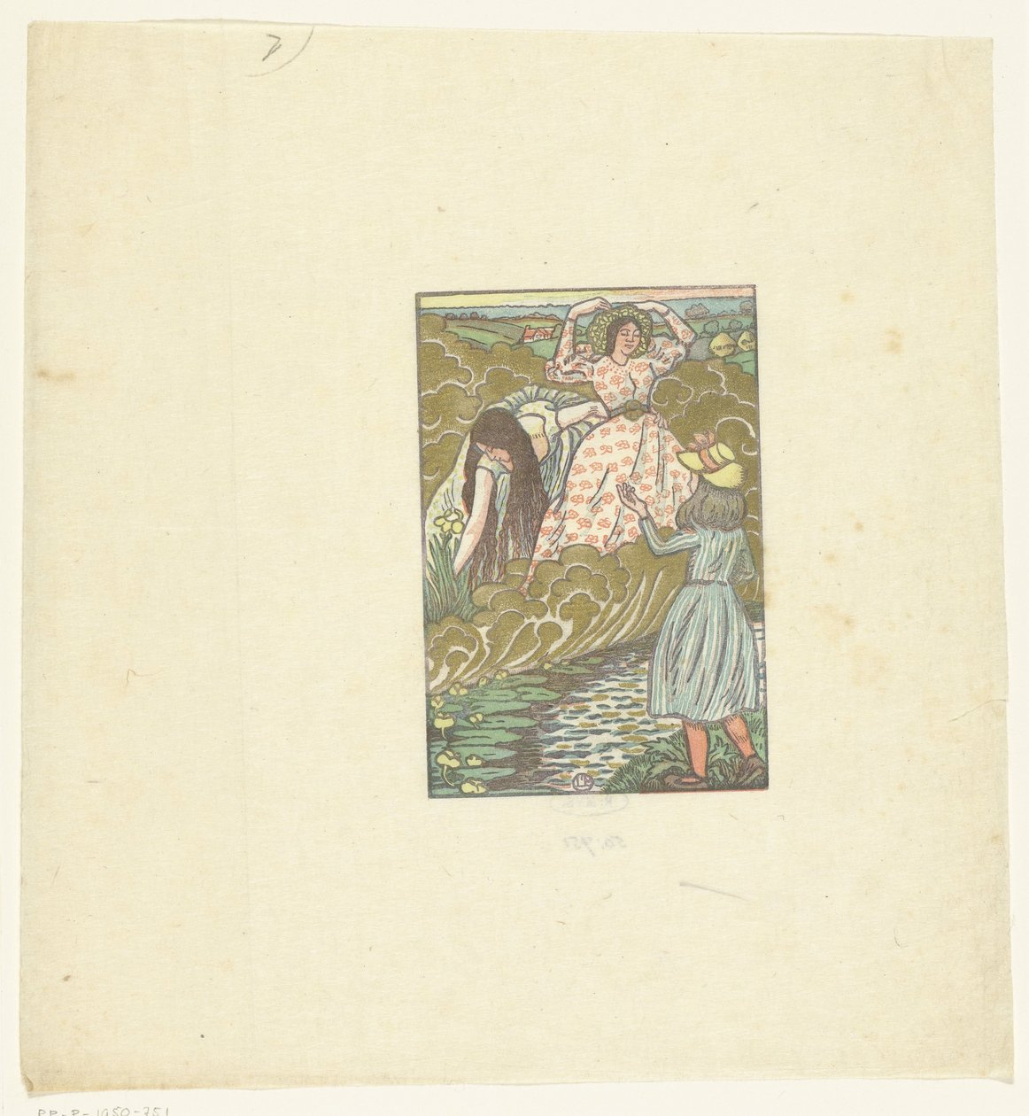 Uma rapariga e duas mulheres por um riacho
Rainha dos Peixes de Lucien Pissarro