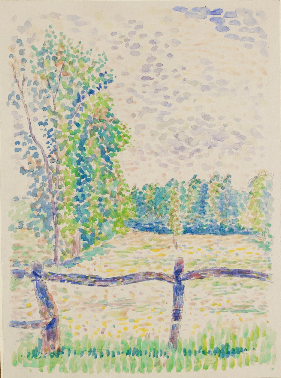 La Barriere, Eragny Meadows, c1886 de Lucien Pissarro