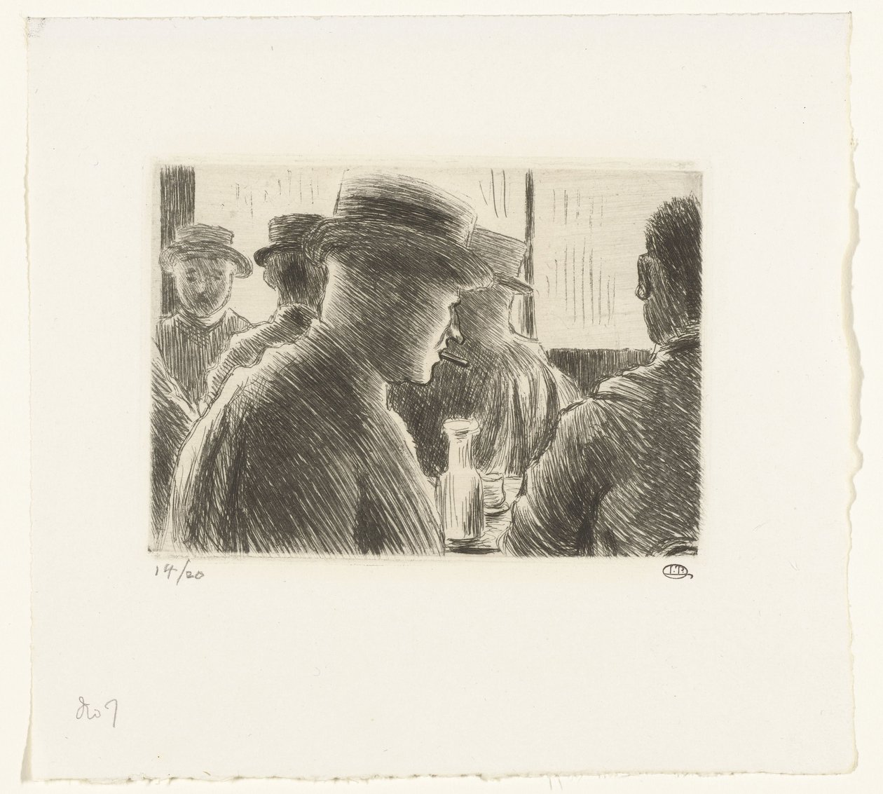 Homens em um café de Lucien Pissarro
