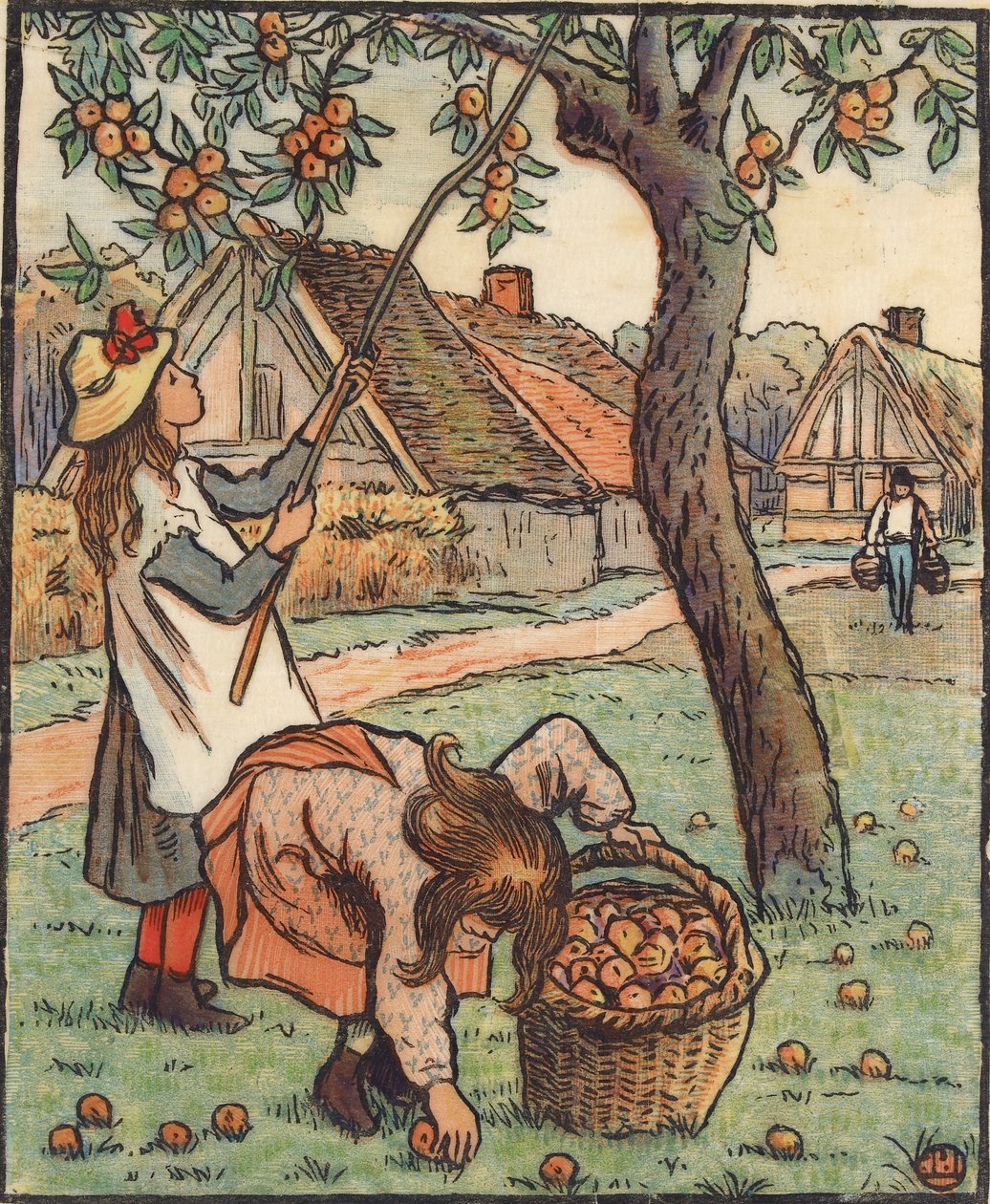 A colheita da maçã, 1889 de Lucien Pissarro