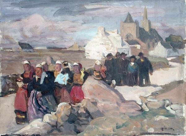 Breton Men and Women, c.1909 (óleo sobre tela) de Lucien Simon
