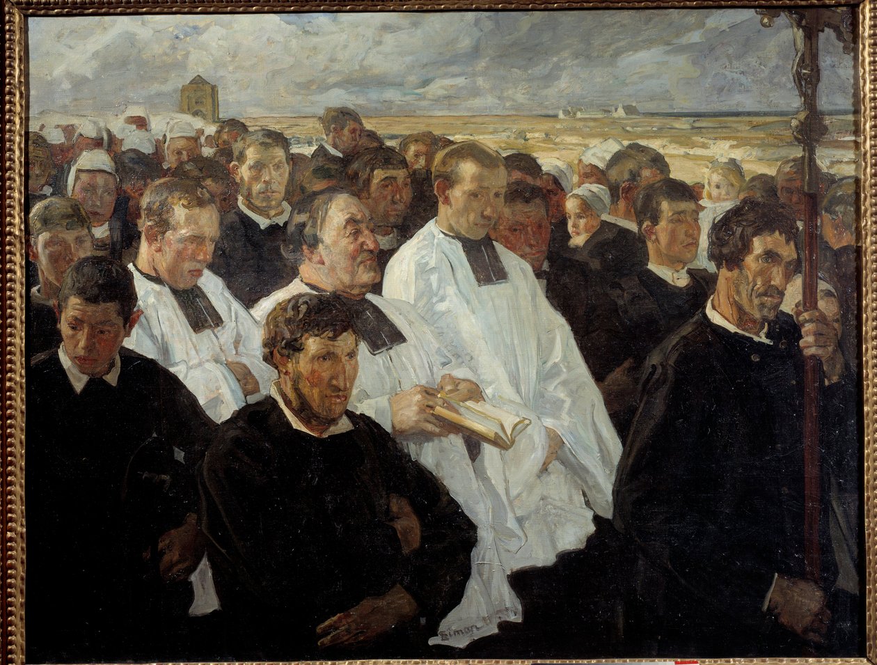 Procession to Penmarch in Brittany Painting de Lucien Simon (1861-1945) 1900 Sun. 1,36x1,75 m Paris, musee d
