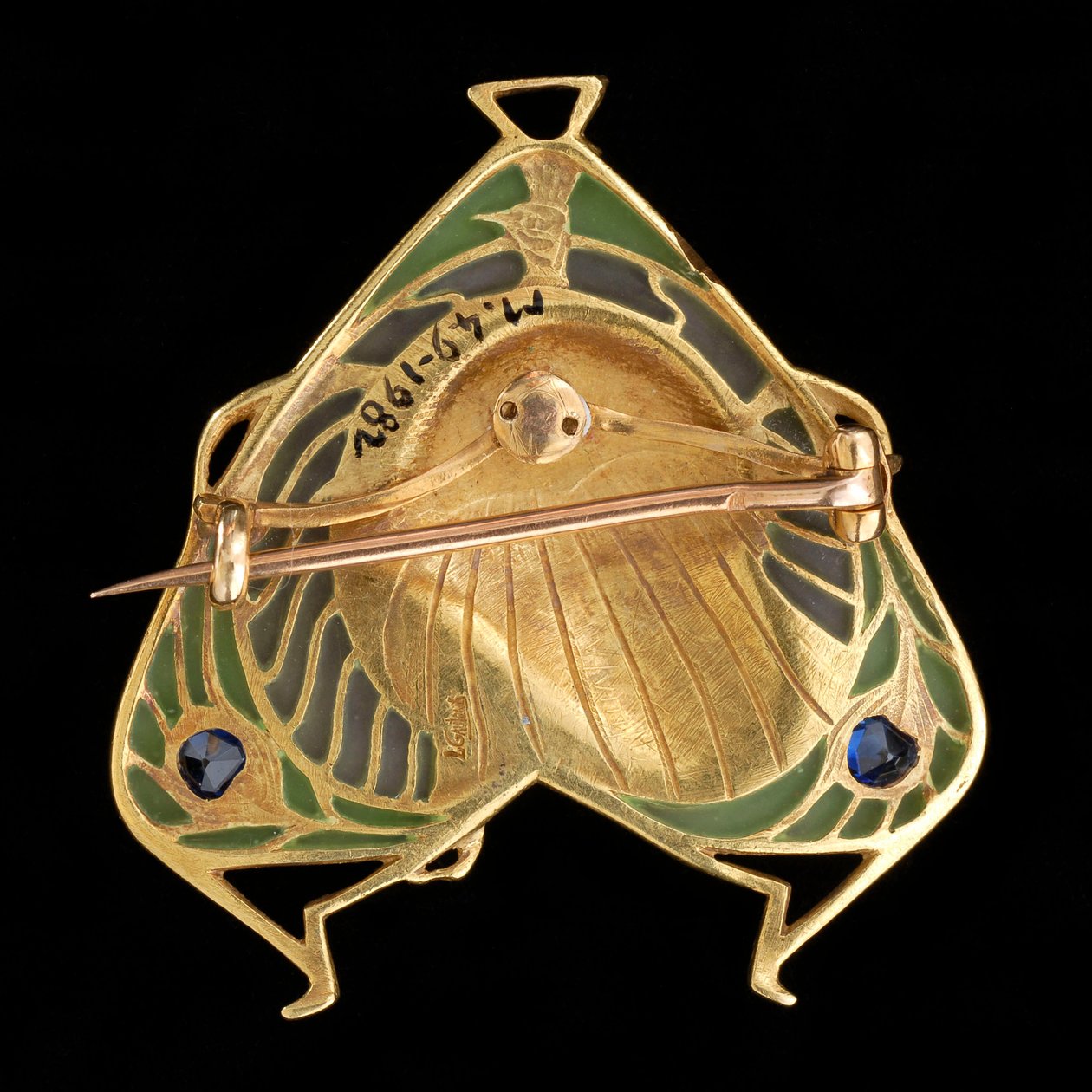 Broche-pendente, c.1900 (ouro e esmalte plique à jour com safiras) de Lucien or Léopold Gautrait