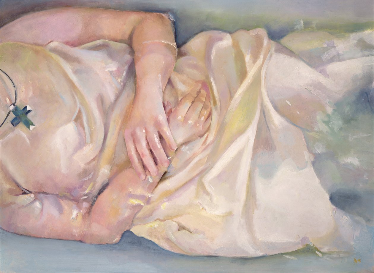 Mãos cruzadas, 2004 (óleo sobre tábua) de Lucinda Arundell