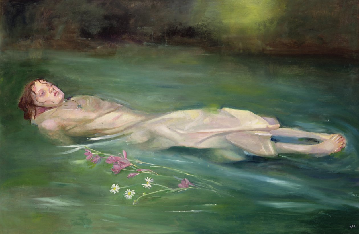 Rapariga à deriva, 2004 (óleo sobre cartão) de Lucinda Arundell