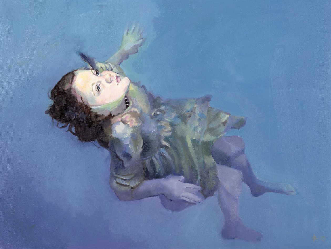 Rapariga a flutuar, 2004 (óleo sobre tela) de Lucinda Arundell