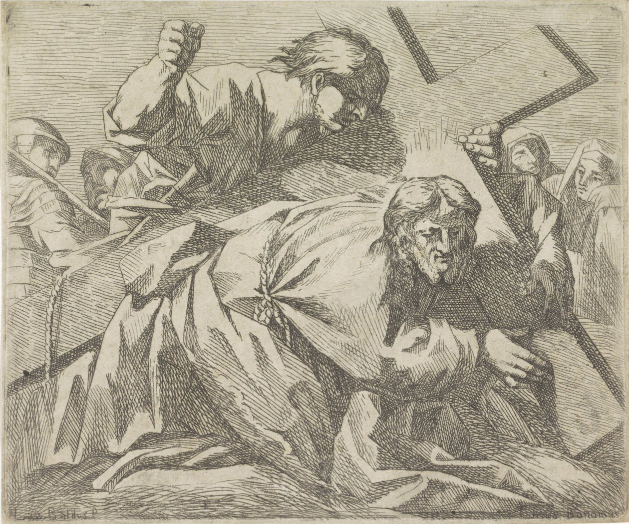 Cristo sucumbe ao peso da cruz de Lucio Bononi