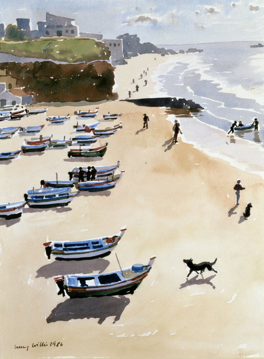 Barcos na praia, 1986 (aguarela sobre papel) de Lucy Willis