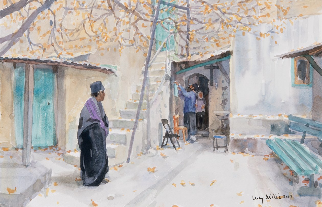 Etíopes na Igreja do Santo Sepulcro, Jerusalém, 2019 (w - c no papel) de Lucy Willis