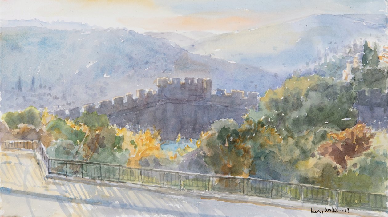 Hills Beyond the City, Sunrise, Jerusalém, 2019 (w - c no papel) de Lucy Willis